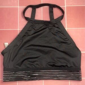 Victoria's Secret Pink High Neck Sports Bra Black Mesh Stripe Cut Out Back Small